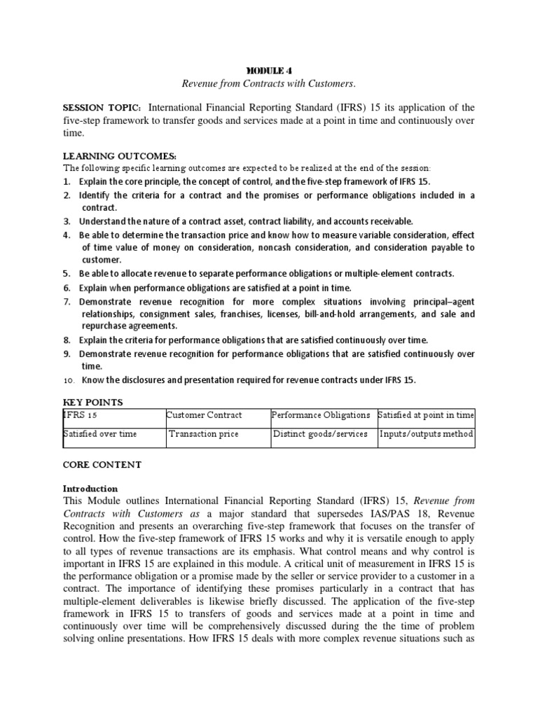 Revenue Recognition Under IFRS 15 | PDF | International Financial ...