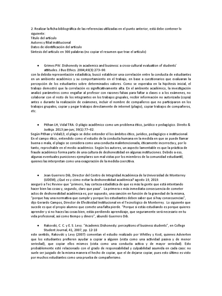 Pregunta 2 | PDF | Plagio | Deshonestidad academica