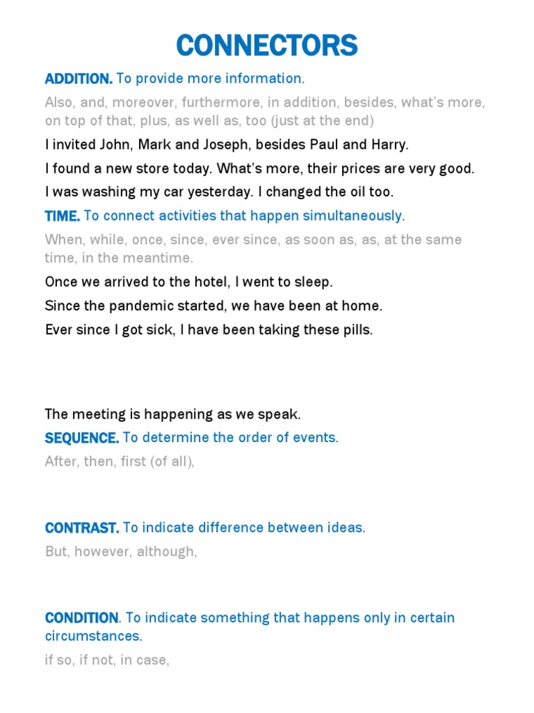 Connectors ADDITION. To Provide More Information PDF