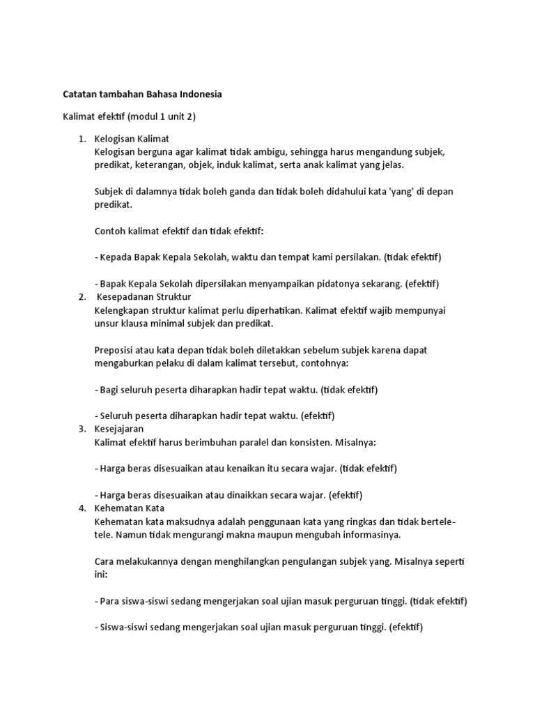 Kalimat Efektif Dan Kata Baku PDF