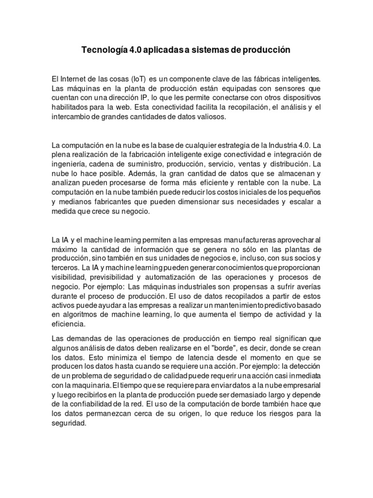 Tecnología 4.0 en Producción Inteligente | PDF | Internet de las Cosas ...