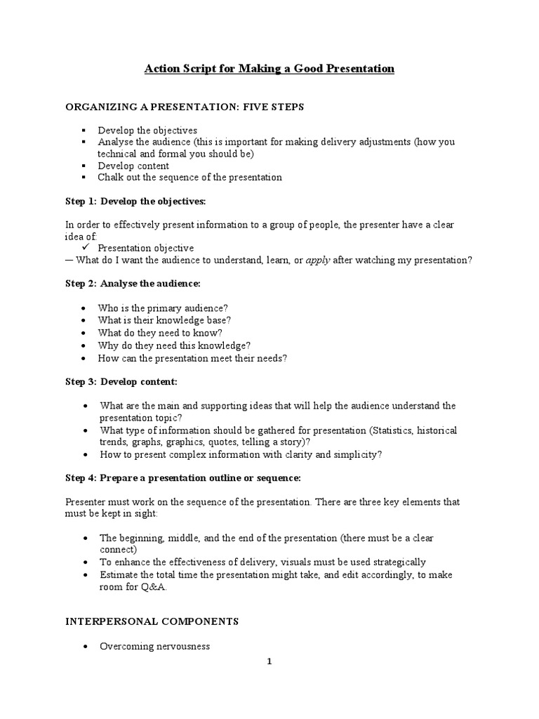 Action Script For Making A Good Presentation | PDF | Information ...