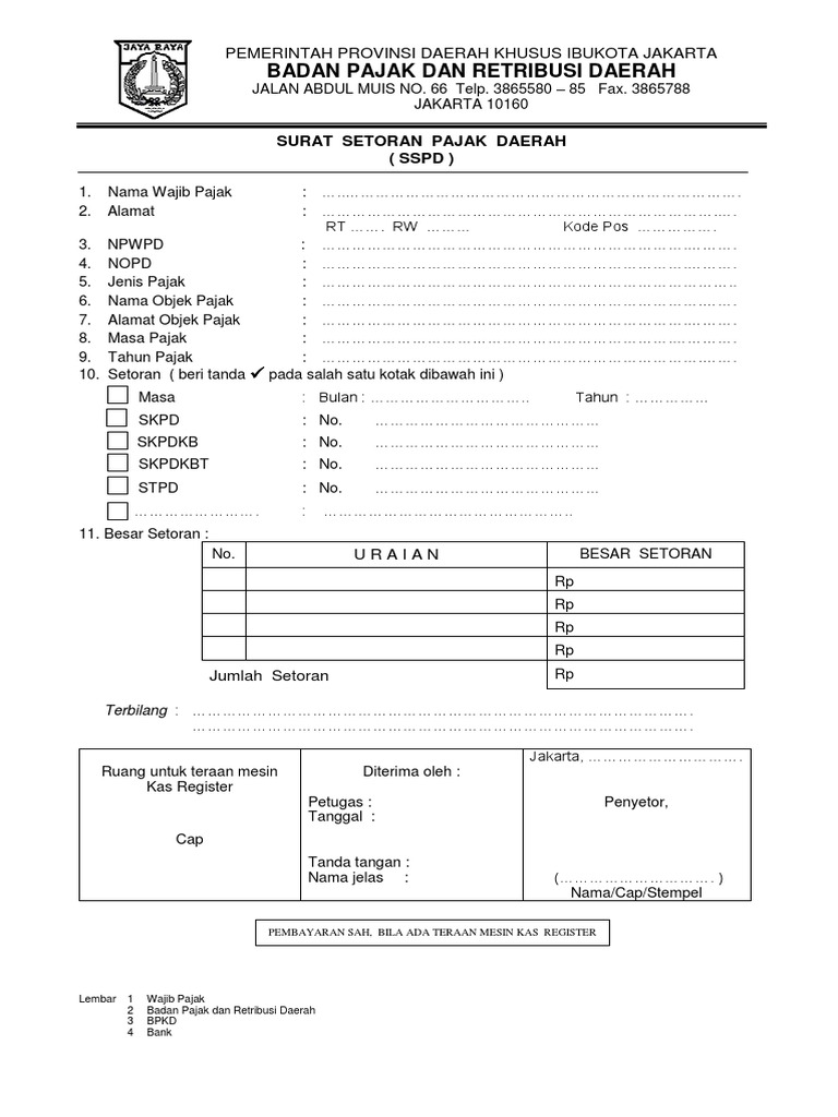 Formulir Setoran Pajak Daerah | PDF