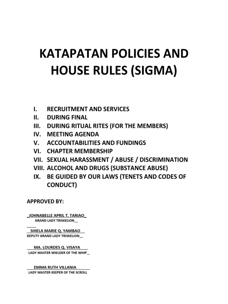 Katapatan Policies and House Rules Sigma | PDF | Sexual Harassment |  Discrimination