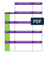 Date Class Content of The Lesson Remarks