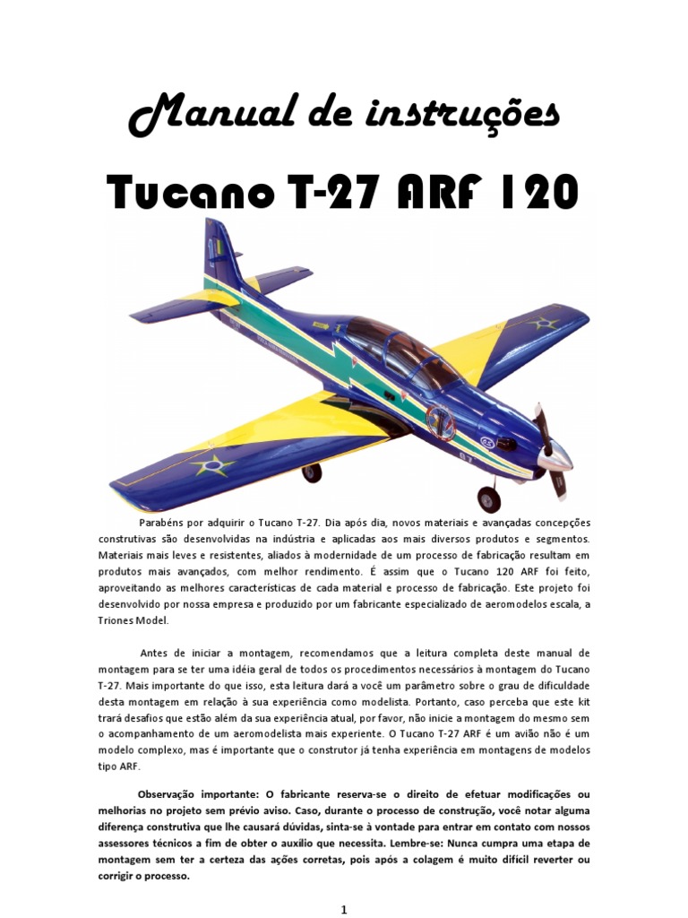 Montagem do Aeromodelo Tucano T-27 ARF | PDF | Aileron | Avião
