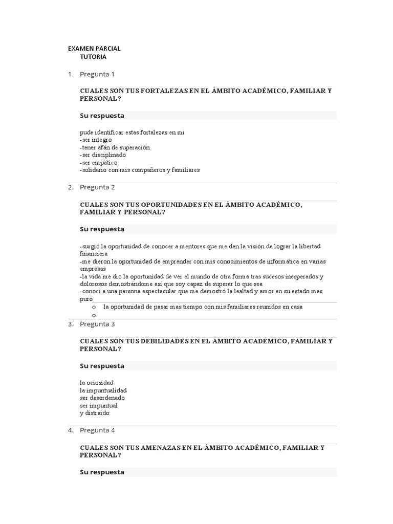 Examen Parcial Tutoria 1 | PDF | Crecimiento personal y profesional ...
