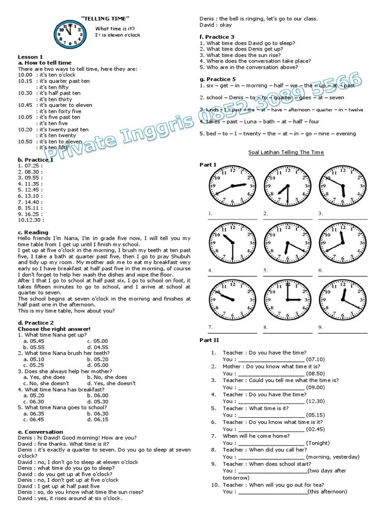 English Time Exercises for Grade 5 | PDF