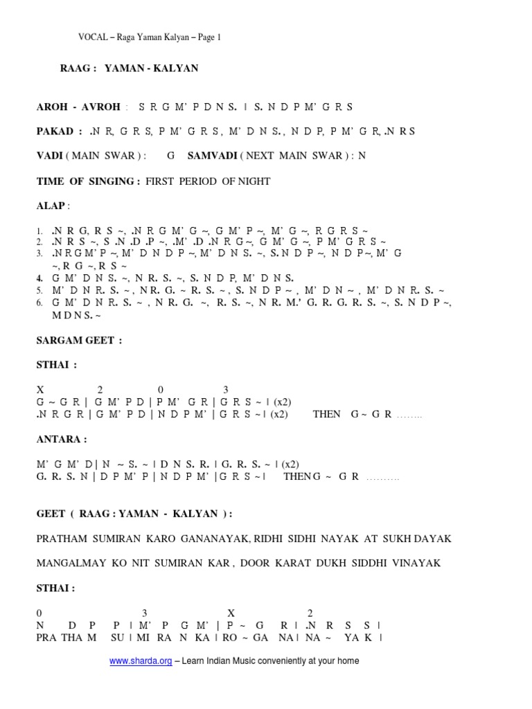 VOCAL - Raga Yaman Kalyan - Page 1 | PDF | Classical And Art Music ...