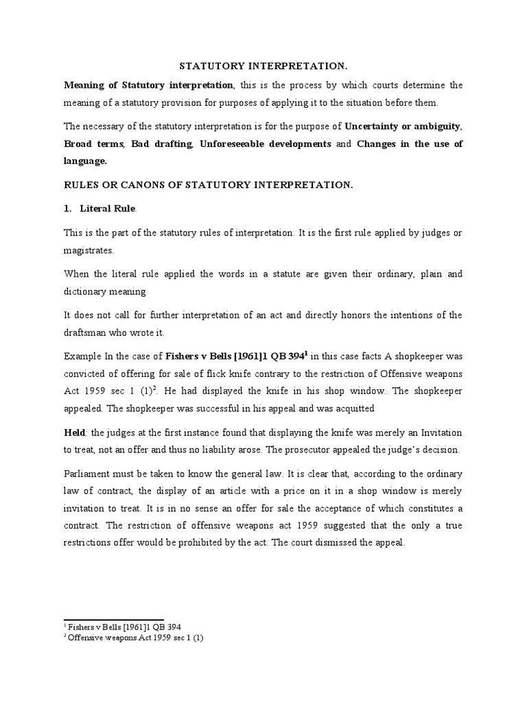 Statutory Interpretation Question PDF Statutory Interpretation