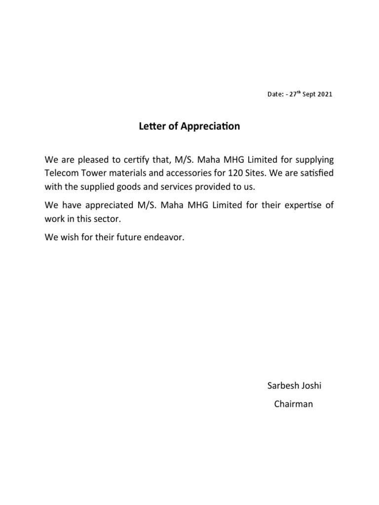Letter of Appreciation | PDF