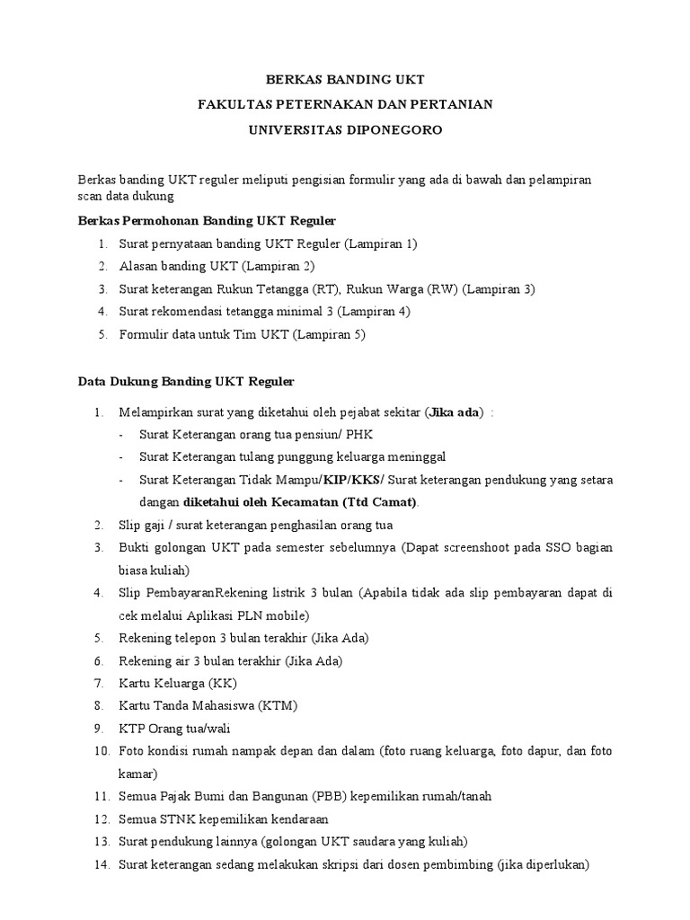 Panduan Pengajuan Banding UKT UNDIS | PDF