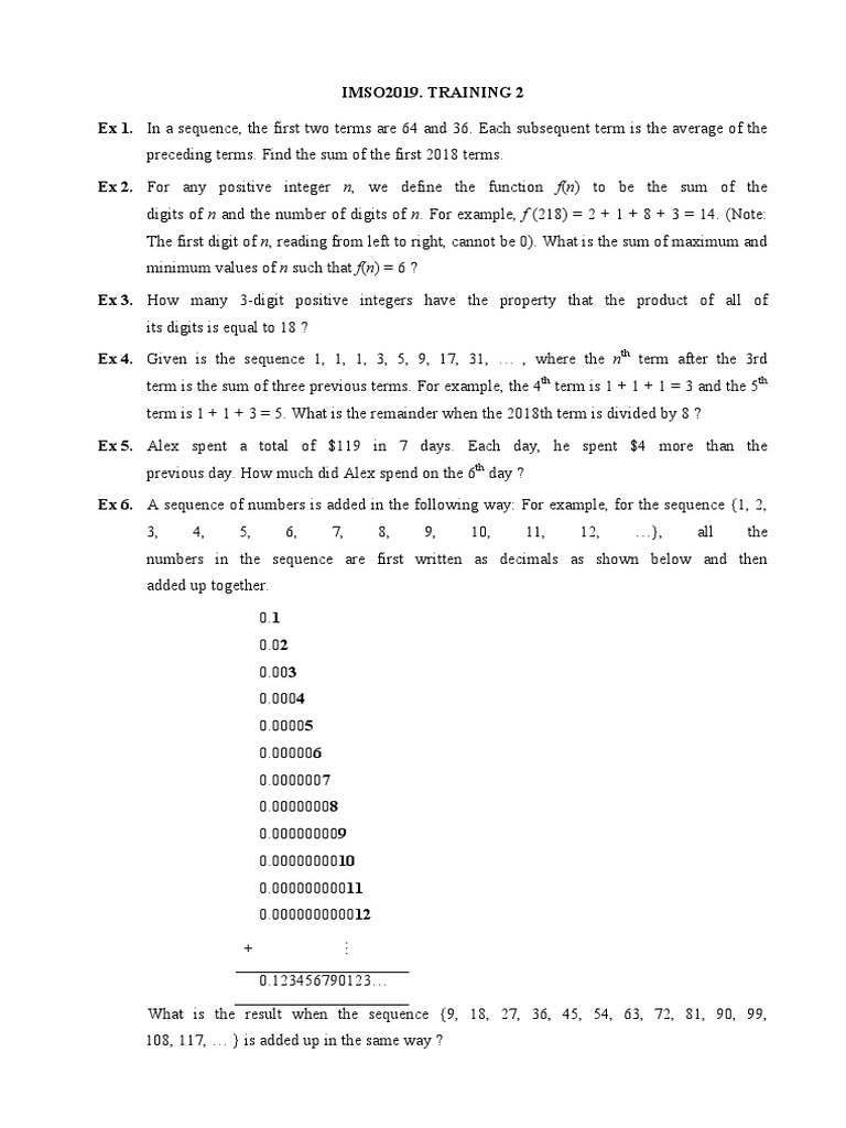 Math Competition Problem Set | PDF | Sequence | Summation