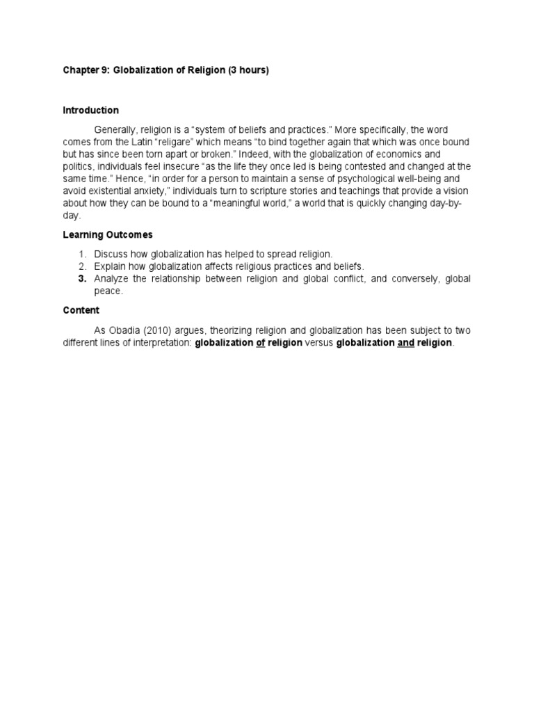 Chapter 9: Globalization of Religion (3 Hours) | PDF