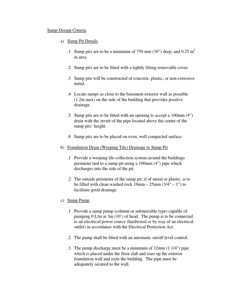 Sump Design Criteria | PDF