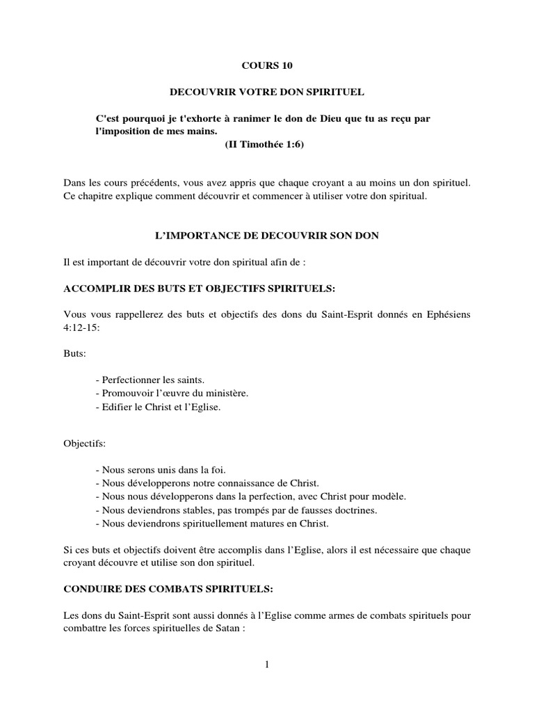 Aspirez Aux Dons Spirituels Kenneth Hagin Pdf Cours 10 | PDF | Dieu | Baptisme