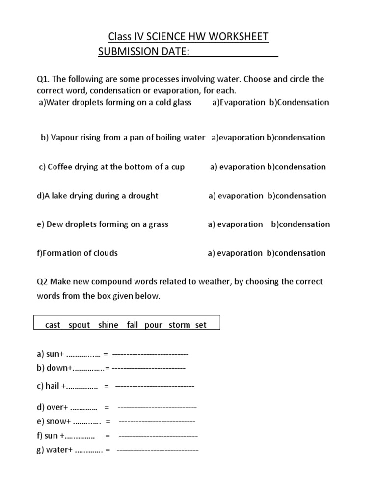 CBSE Class 4 Science Worksheet Evaporation PDF