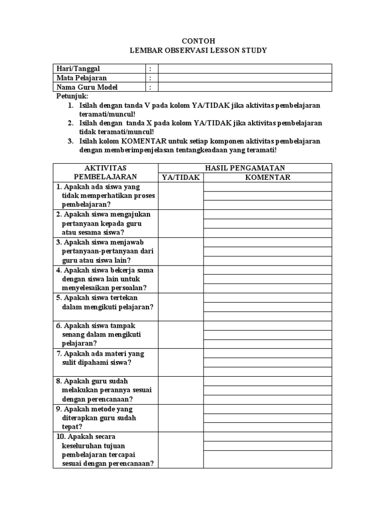 Observasi Efektivitas Pembelajaran Pdf