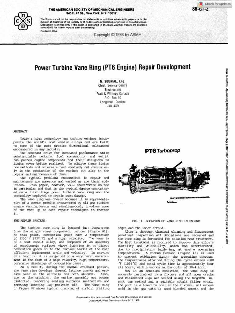 Power Turbine Vane Ring (PT6 Engine) Repair Development: OF York | PDF ...