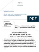 Mobile No: 8219582322: Career Highlights Iup Jindal Metals & Alloys A Jindal Group of Company
