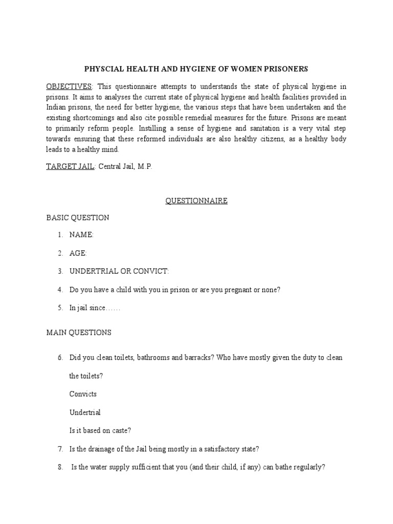 Physcial Health and Hygiene of Women Prisoners | PDF | Self-Improvement ...