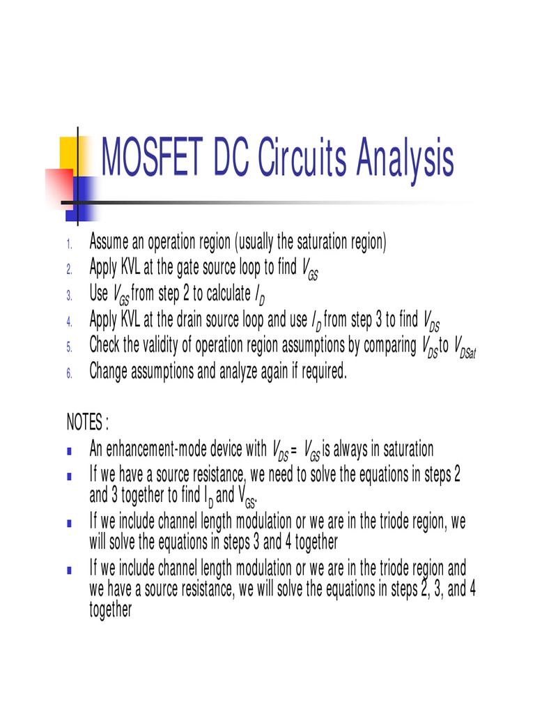 Mosfet DC Analysis PDF Mosfet Electrical Network