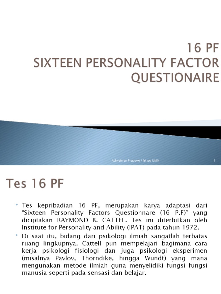 Tes Kepribadian 16 PF Cattell | PDF