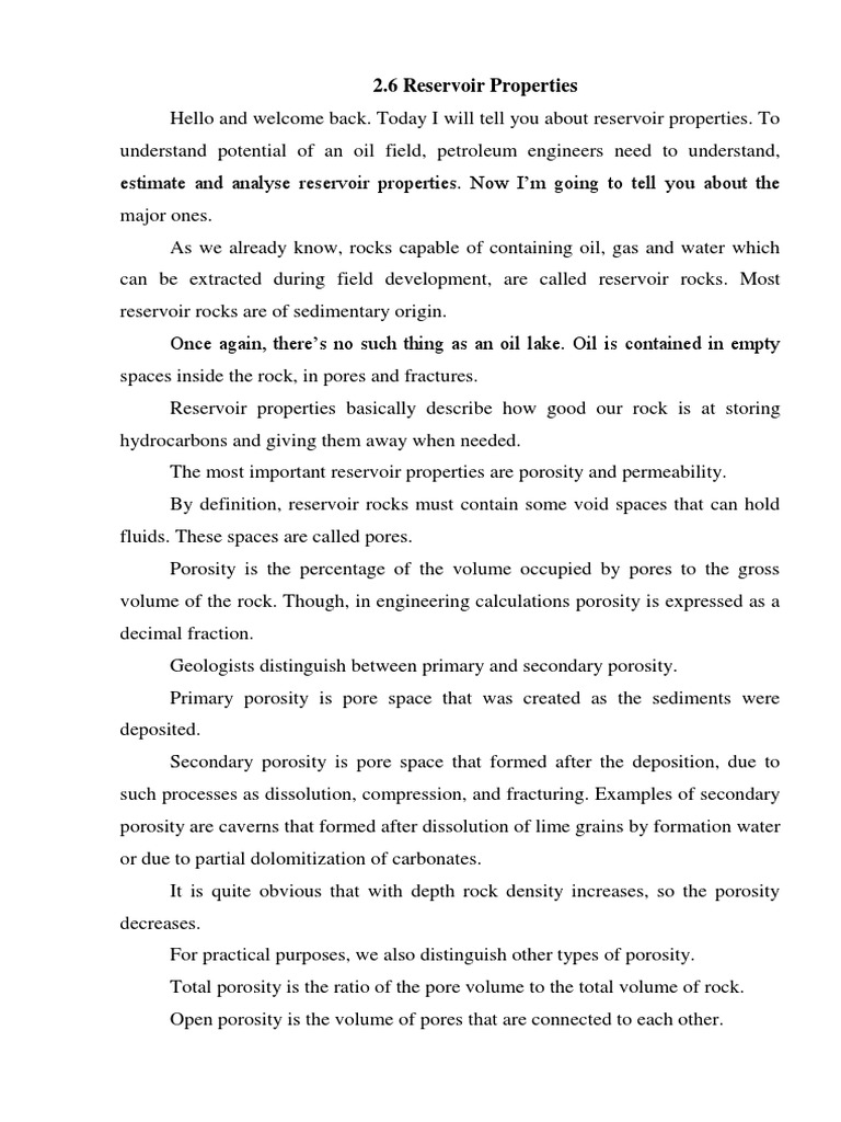Key Reservoir Properties Explained | PDF | Porosity | Petroleum Reservoir
