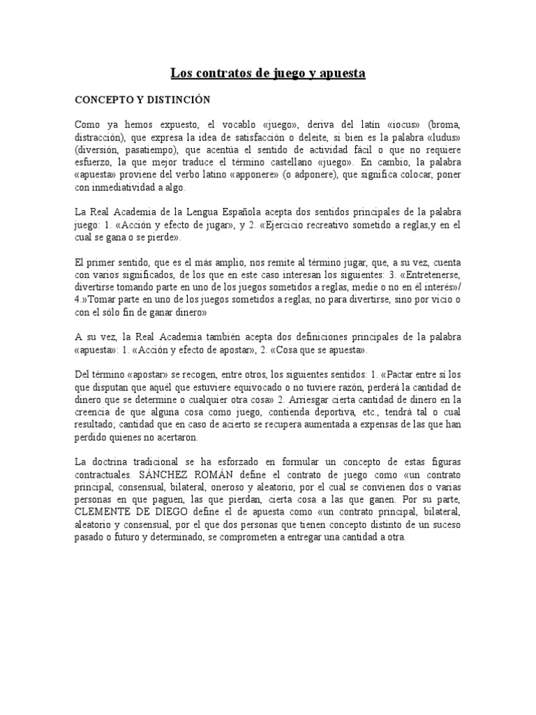 Los Contratos de Juego y Apuesta
