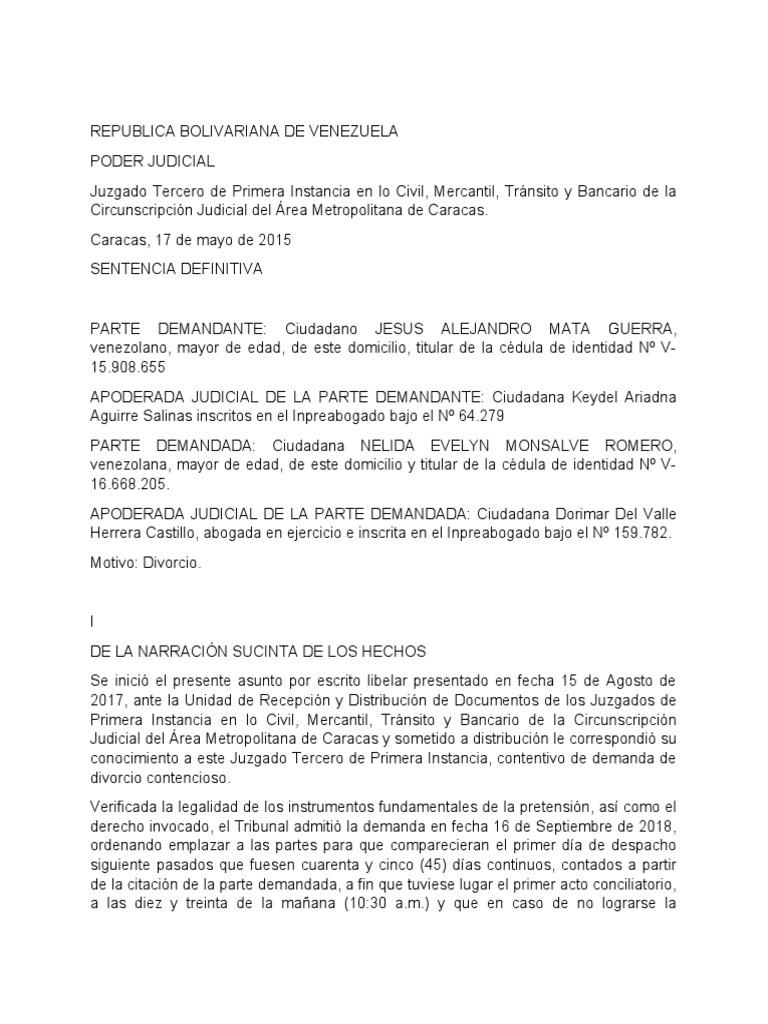 Modelo de Sentencia de Divorcio | PDF | Divorcio | Matrimonio
