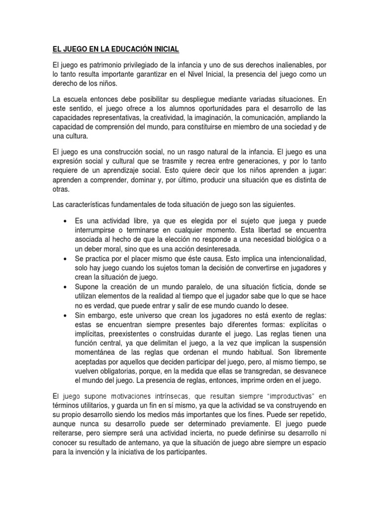 El Juego en la Educación Inicial | PDF | Educación de la primera ...