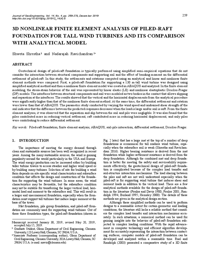 3D Nonlinear Finite Element Analysis of Piled-Raft Foundation For Tall ...