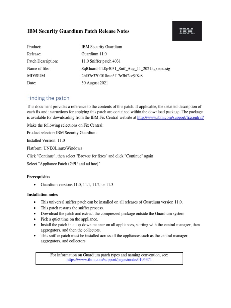 Finding The Patch: IBM Security Guardium Patch Release Notes | PDF ...