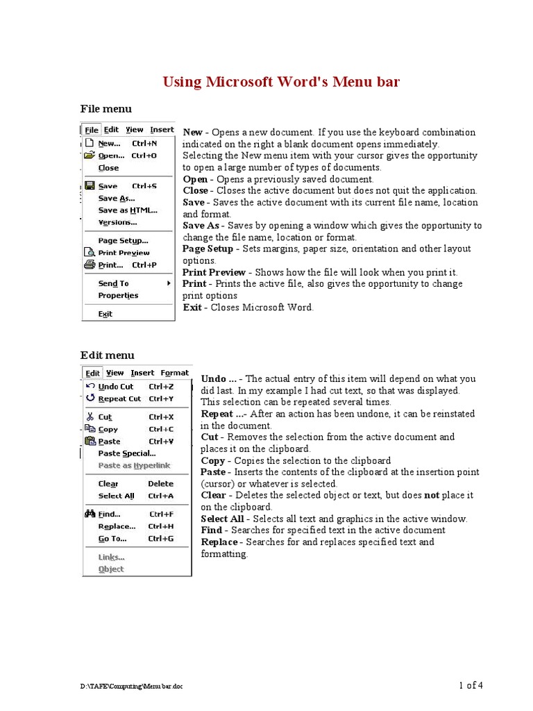 Using Microsoft Word's Menu Bar | PDF | Microsoft Word | Menu (Computing)