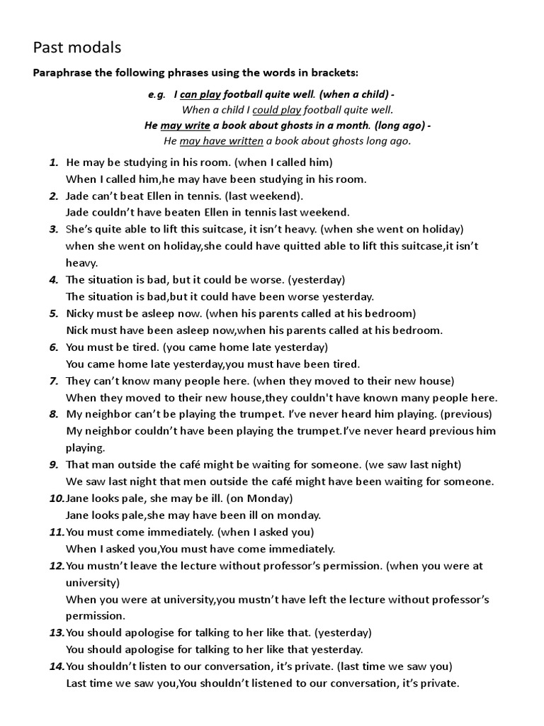 Past Modals Paraphrasing Exercises | PDF | Art