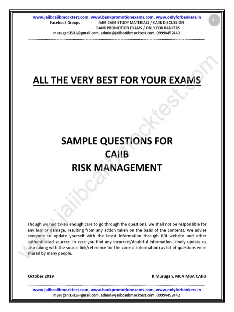 Risk Management Sample Questions by Murugan-Sep 2021 Exams | PDF ...