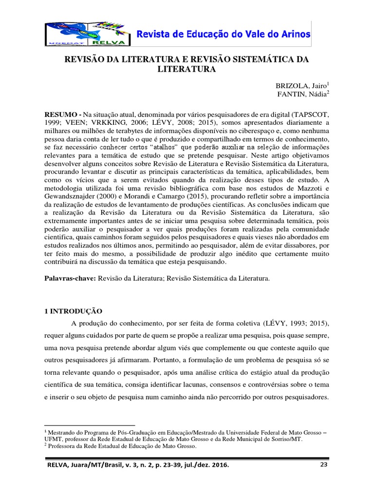 Revisão Sistemática da Literatura | PDF | Teoria | Science
