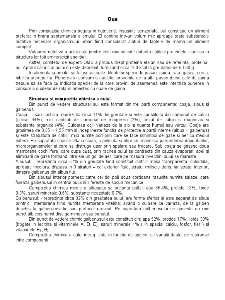 Structura Si Compozitia Chimica A Oului | PDF
