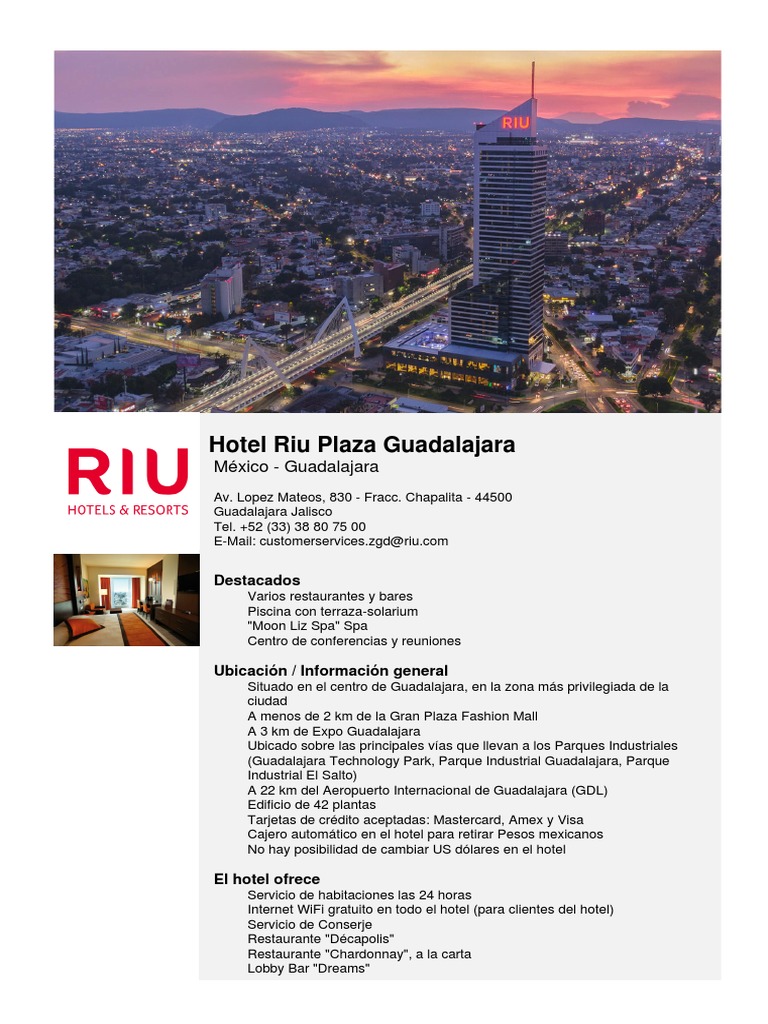 Hotel Riu Plaza Guadalajara: Servicios y Habitaciones | PDF | Hotel