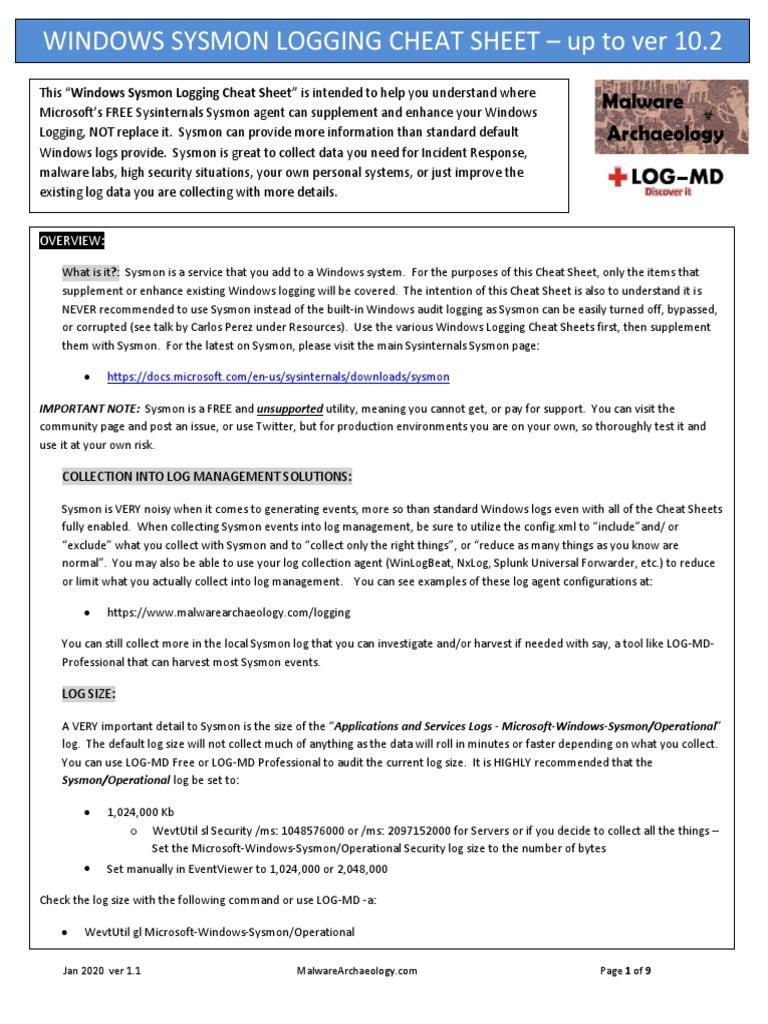 Windows Sysmon Logging Cheat Sheet | PDF | Windows Registry | Microsoft ...