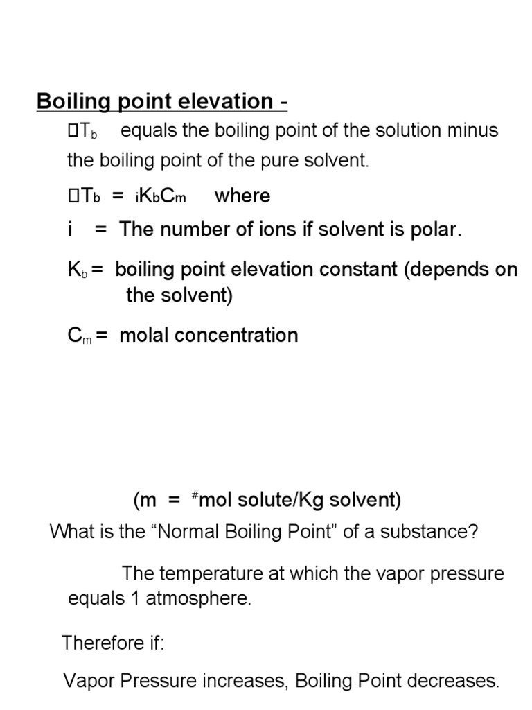 Boiling Point Elevation Calculations | PDF | Solution | Mole (Unit)