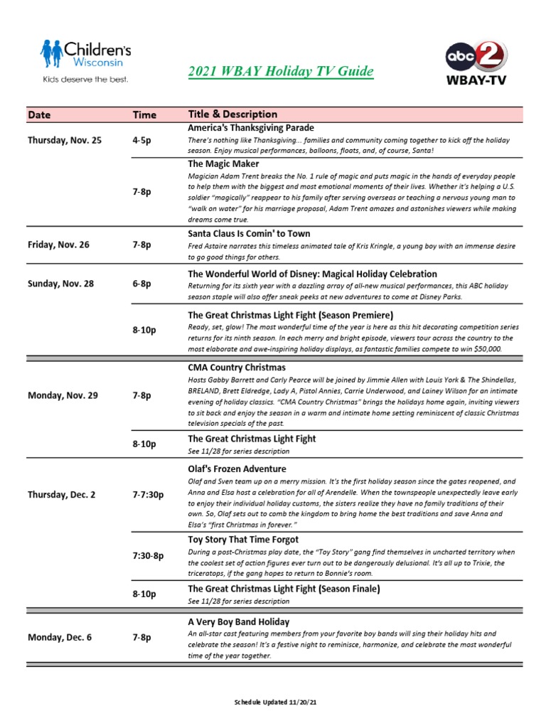 2021 WBAY Holiday TV Guide: Date Time Title & Description | PDF