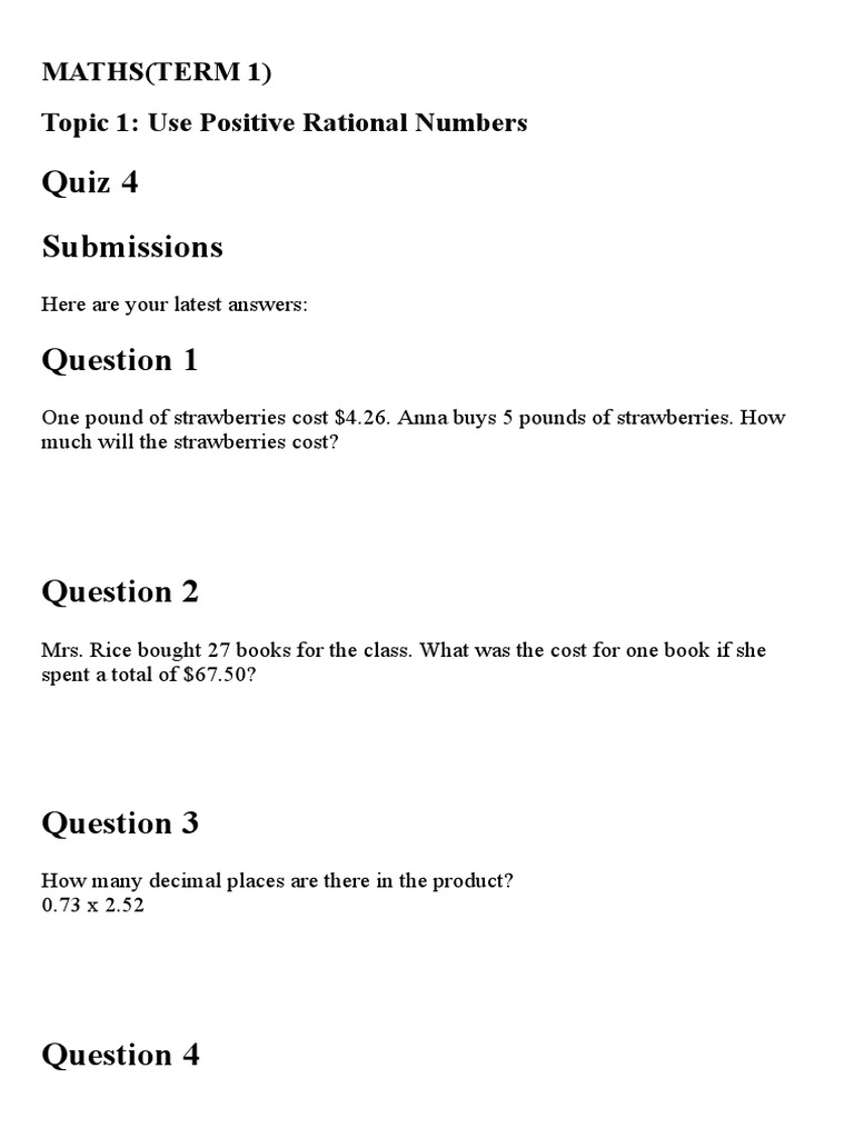 Positive Rational Numbers Quiz | PDF