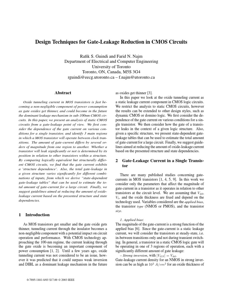 Gate-Leakage Reduction in CMOS Design | PDF | Cmos | Mosfet