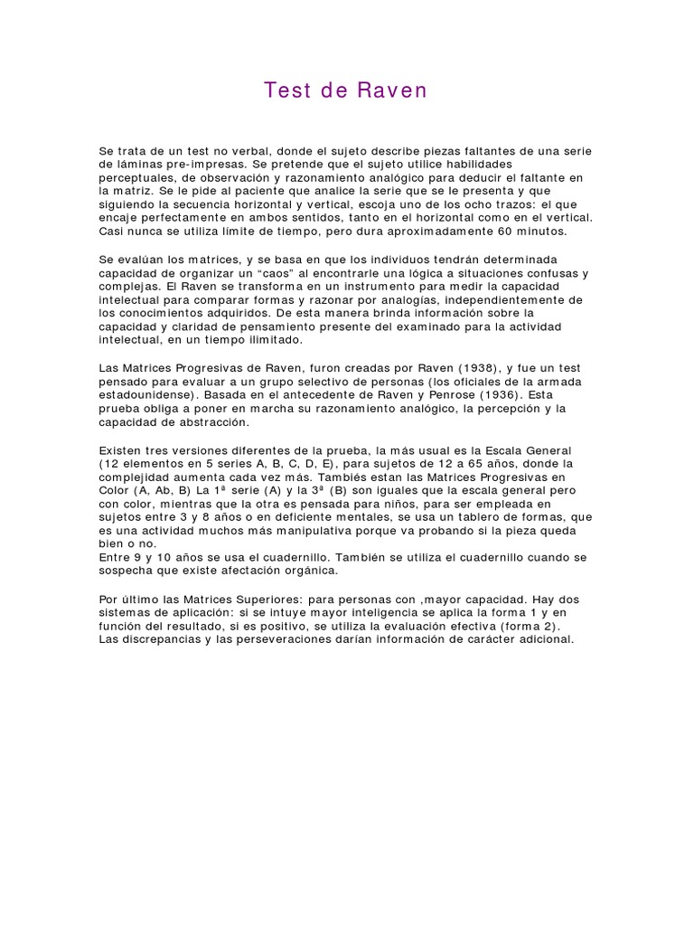 Test Raven de Matrices Progresivas (Cuadernillo) | PDF | Matriz ...
