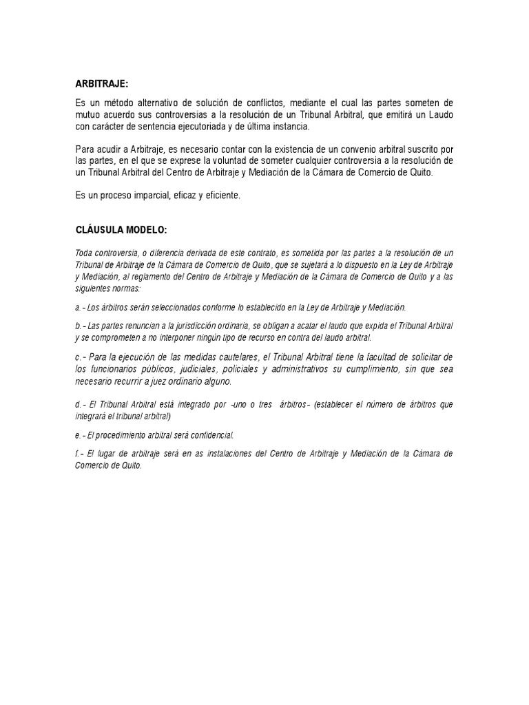Modelo Cláusula Arbitral | PDF