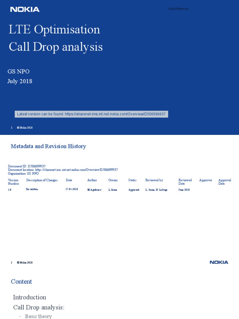 LTE Optimisation Call Drop Analysis Gs Npo July 2018 PDF Lte