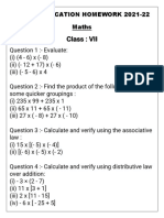 Class: VII: Summer Vacation Homework 2021-22 Maths