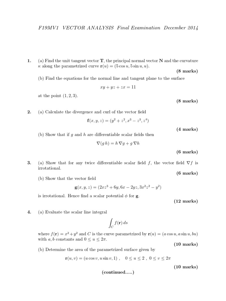 Vector Analysis Final Exam Solutions | PDF | Mathematical Concepts ...