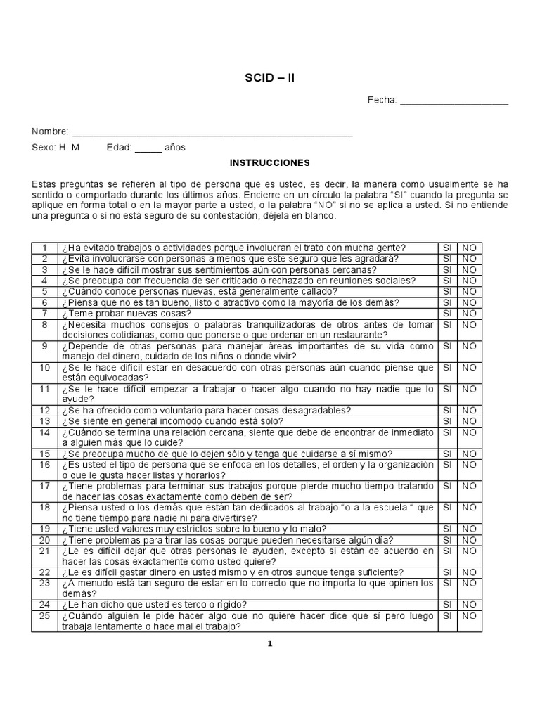 Cuestionario SCID-II de Personalidad | PDF | Campos relacionados con la ...